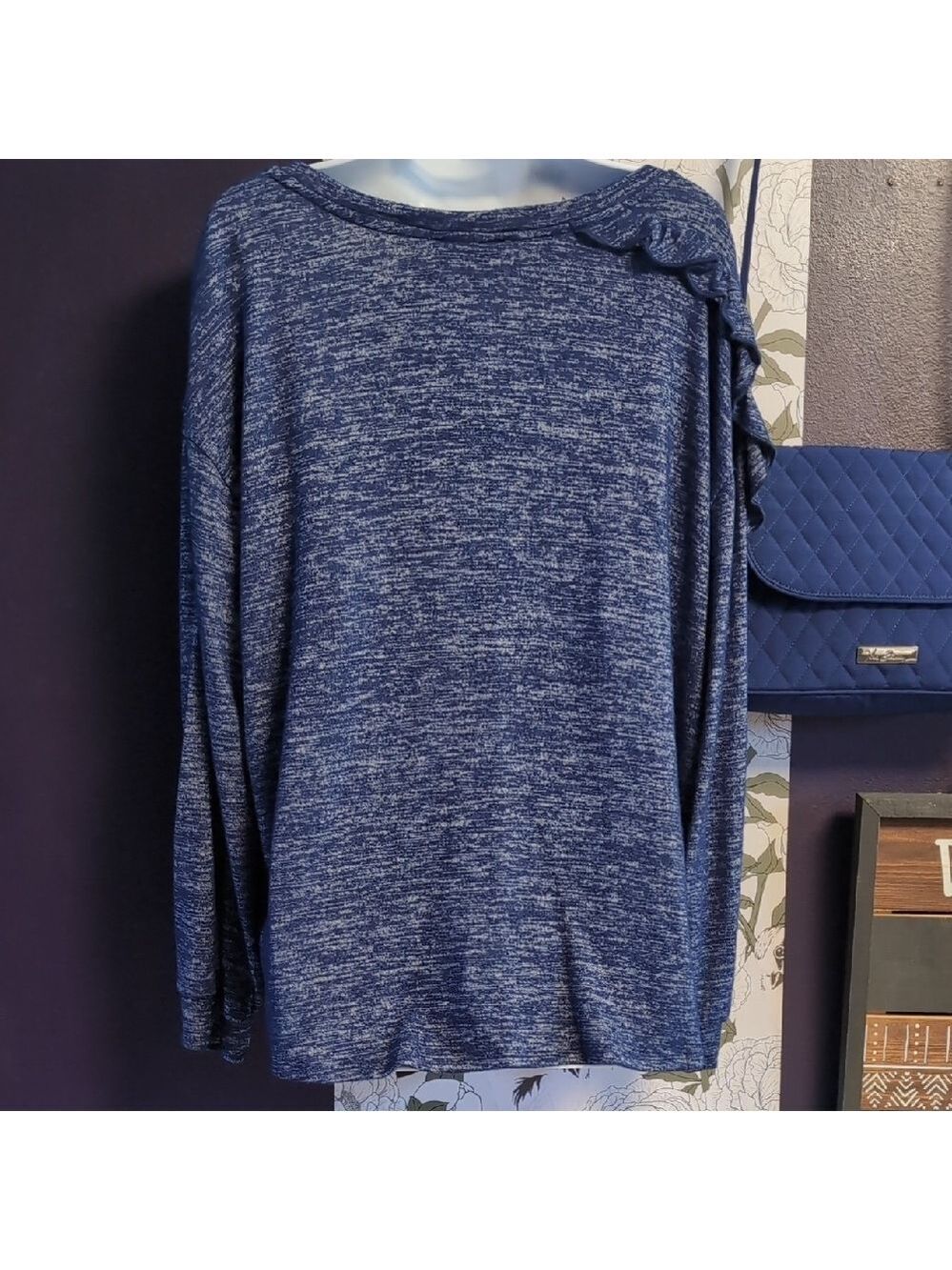 Avril style Heathered Blue Knit Top By Vintage America - Picture 4 of 6